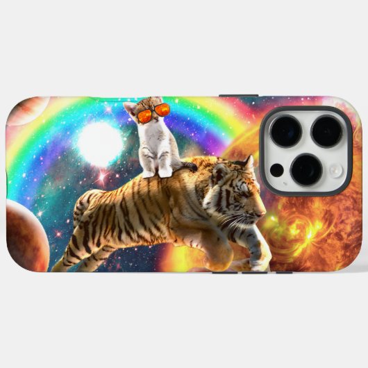 Ruimtevaartgalaxy Cat Riding Tiger op Pizza Case-Mate iPhone Case (Achterkant (horizontaal))