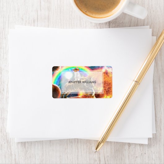 Ruimtevaartgalaxy Cat Riding Tiger op Pizza Etiket (Insitu)