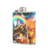 Ruimtevaartgalaxy Cat Riding Tiger op Pizza Heupfles (Links)