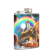 Ruimtevaartgalaxy Cat Riding Tiger op Pizza Heupfles (Rechts)