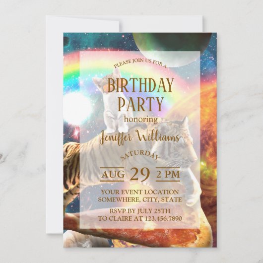 Ruimtevaartgalaxy Cat Riding Tiger op Pizza Kaart (Voorkant)