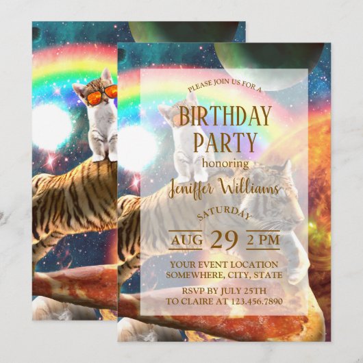 Ruimtevaartgalaxy Cat Riding Tiger op Pizza Kaart (Voorkant / Achterkant)