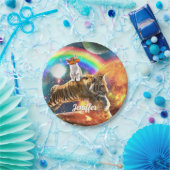 Ruimtevaartgalaxy Cat Riding Tiger op Pizza Papieren Bordje (Feest)