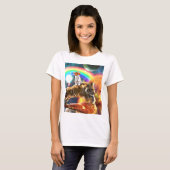 Ruimtevaartgalaxy Cat Riding Tiger op Pizza T-shirt (Voorkant volledig)