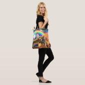 Ruimtevaartgalaxy Cat Riding Tiger op Pizza Tote Bag (Op model)