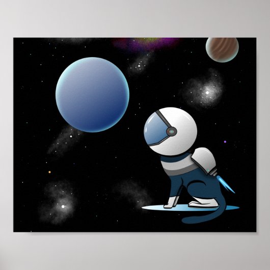 Ruimtevaartkat Astronaut Flying Poster (Voorkant)