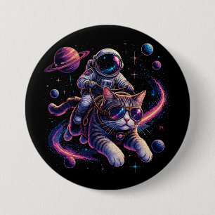 Ruimtevaartkat die door de ruimte rijdt ronde button 7,6 cm