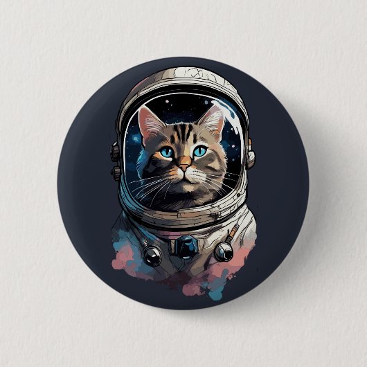 Ruimtevaartkat In De Ruimte Aquarel Kunst Ronde Button 5,7 Cm (Voorkant)