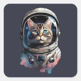 Ruimtevaartkat In De Ruimte Aquarel Kunst Vierkante Sticker