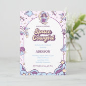 Ruimtevaartmeisje Bachelorette-uitnodiging met Dee Kaart (Staand voorkant)