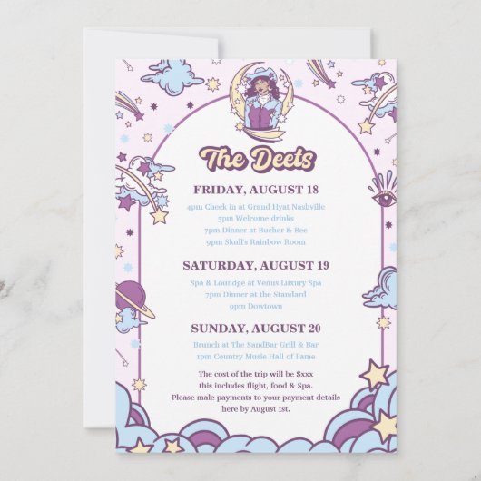 Ruimtevaartmeisje Bachelorette-uitnodiging met Dee Kaart (Achterkant)