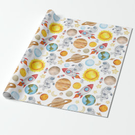 Ruimtevaartpapier - Planeten astronaut Rocket ket Cadeaupapier