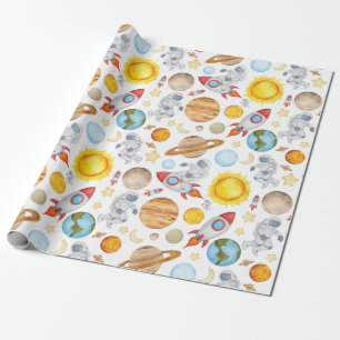 Ruimtevaartpapier - Planeten astronaut Rocket ket Cadeaupapier