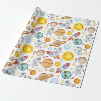 Ruimtevaartpapier - Planeten astronaut Rocket ket Cadeaupapier