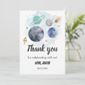 Ruimtevaartsterrenstelsel Waterverf Planet Rocket  Bedankkaart (Staand voorkant)