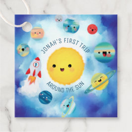 Ruimtevaartthema Buitenruimte Raket 1e verjaardag Bedankjes Labels