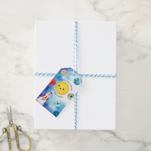 Ruimtevaartthema Buitenruimte Raket 1e verjaardag Cadeaulabel (Met Touw)