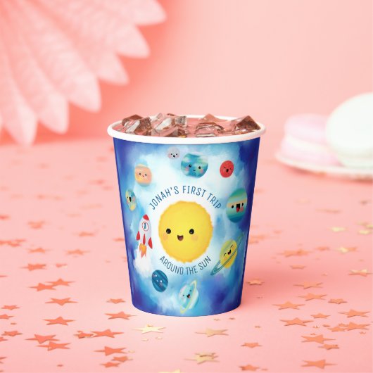 Ruimtevaartthema Buitenruimte Raket 1e verjaardag Papieren Bekers (Insitu)