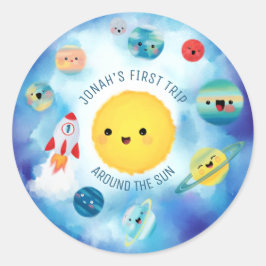 Ruimtevaartthema Buitenruimte Raket 1e verjaardag Ronde Sticker