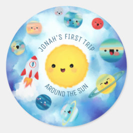 Ruimtevaartthema Buitenruimte Raket 1e verjaardag Ronde Sticker