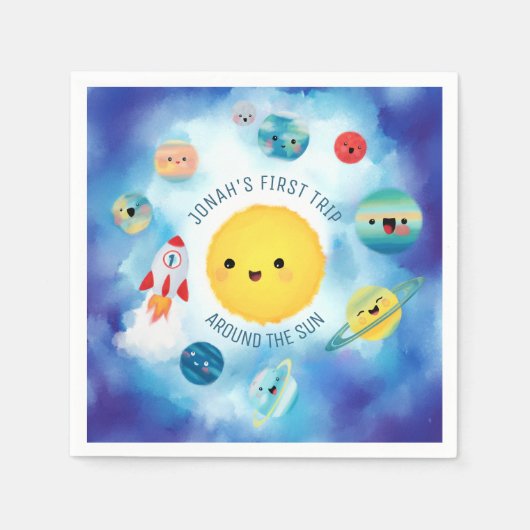 Ruimtevaartthema Buitenruimte Raket 1e verjaardag Servet (Voorkant)