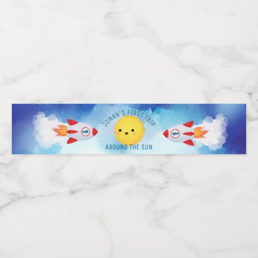 Ruimtevaartthema Buitenruimte Raket 1e verjaardag Waterfles Etiket (Enkel label)