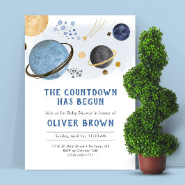 Ruimtevaartthema Waterverf, Baby shower Kaart