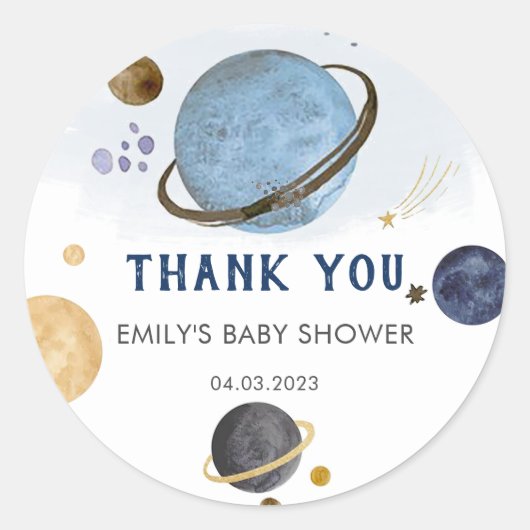 Ruimtevaartthema Waterverf, Baby shower Ronde Sticker (Voorkant)