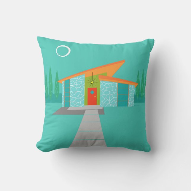 Ruimtevaarttijdperk Cartoon Huis buiten Pillow Buitenkussen (Voorkant)
