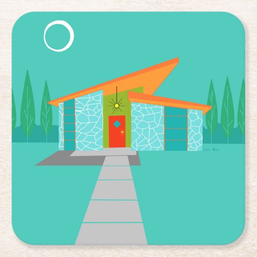 Ruimtevaarttijdperk Cartoon Huis Onderzetters (Voorkant)