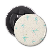Ruimtevaarttijdperk Turquoise Starburst Button Bot Button Flesopener (Voorkant)