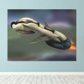 Ruimtevaartuig dat door een planeet vliegt canvas afdruk (Insitu (Houten vloer))