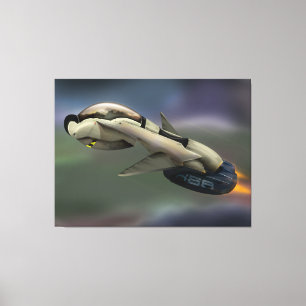 Ruimtevaartuig dat door een planeet vliegt canvas afdruk