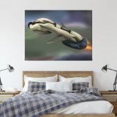 Ruimtevaartuig dat door een planeet vliegt canvas afdruk (Insitu (Slaapkamer))