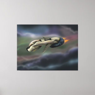 Ruimtevaartuig dat door een planeet vliegt canvas afdruk