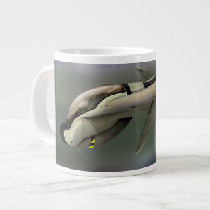 Ruimtevaartuig dat door een planeet vliegt grote koffiekop