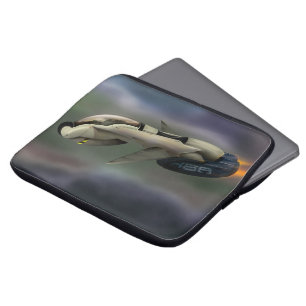 Ruimtevaartuig dat door een planeet vliegt laptop sleeve