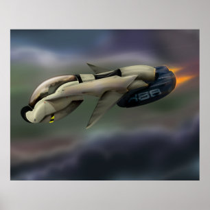 Ruimtevaartuig dat door een planeet vliegt poster