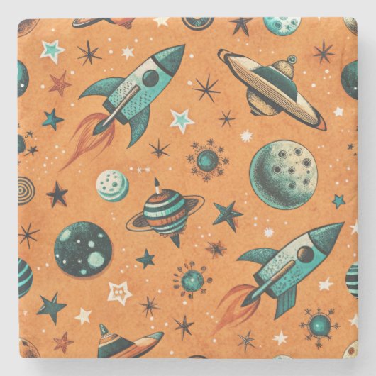 ruimtevaartuig Rocket Ships Pattern -Cosmos(1) Stenen Onderzetter (Voorkant)