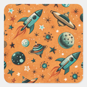  ruimtevaartuig Rocket Ships Pattern -Cosmos(1) Vierkante Sticker