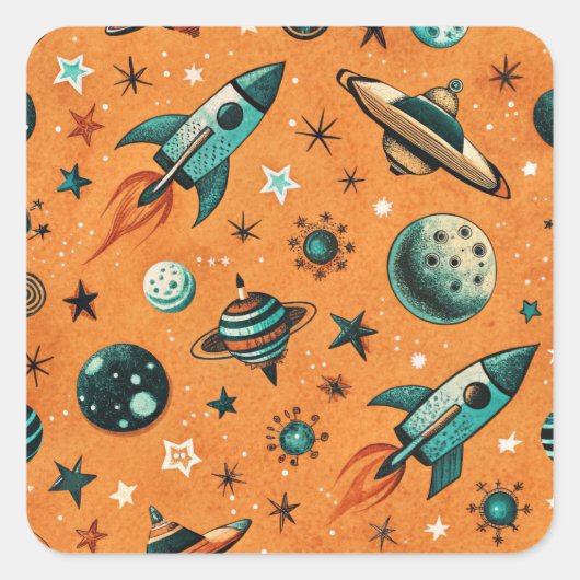  ruimtevaartuig Rocket Ships Pattern -Cosmos(1) Vierkante Sticker (Voorkant)