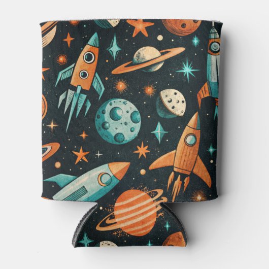  ruimtevaartuig Rocket Ships Pattern -Cosmos(2) Blikjeskoeler (Voorkant)