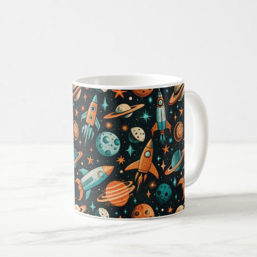 ruimtevaartuig Rocket Ships Pattern -Cosmos(2) Koffiemok (Voorkant rechts)