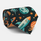  ruimtevaartuig Rocket Ships Pattern -Cosmos(2) Stropdas (Opgerold)