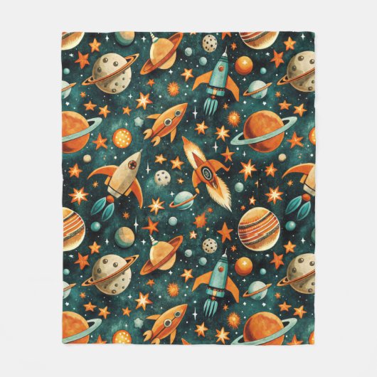 ruimtevaartuig Rocket Ships Pattern -Cosmos(3) Fleece Deken (Voorkant)