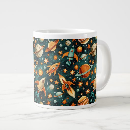 ruimtevaartuig Rocket Ships Pattern -Cosmos(3) Grote Koffiekop (Voorkant rechts)