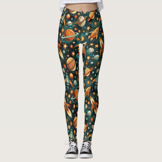 ruimtevaartuig Rocket Ships Pattern -Cosmos(3) Leggings (Voorkant)