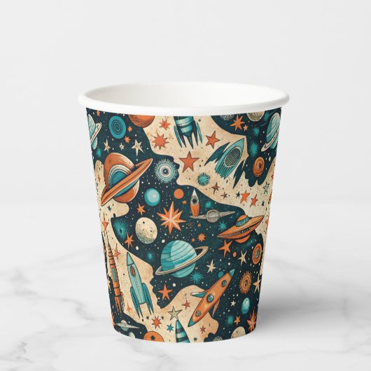 ruimtevaartuig Rocket Ships Pattern -Cosmos(4) Papieren Bekers (Voorkant)