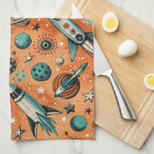  ruimtevaartuig Rocket Ships Pattern -Cosmos(5) Theedoek (Quarter Fold)