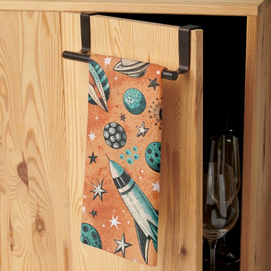 ruimtevaartuig Rocket Ships Pattern -Cosmos(5) Theedoek (Derde Gevouwen)